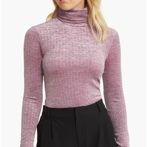 Open Edit Stretchy Textured Velvet Lilac Turtleneck